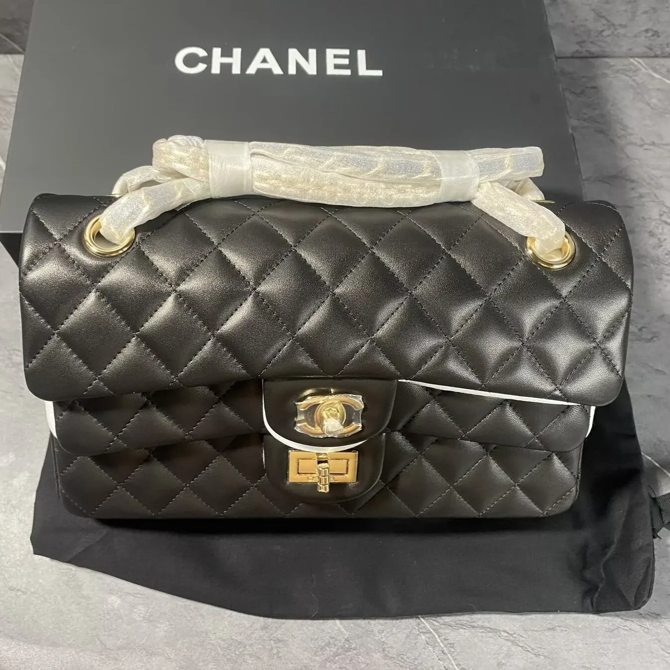 Chanel Layered Classic Flap Bag Crossbody in Black Gold Hardware
