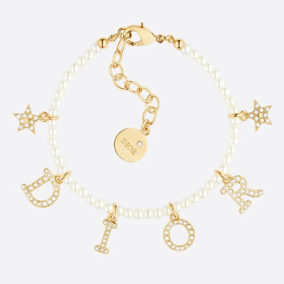 Dior Dio(r)evolution Bracelet Gold-Finish Metal White Resin Pearls and White Crystals for Women Dior Dio(r)evolution Bracelet Gold-Finish Metal White Resin Pearls and White Crystals for Women