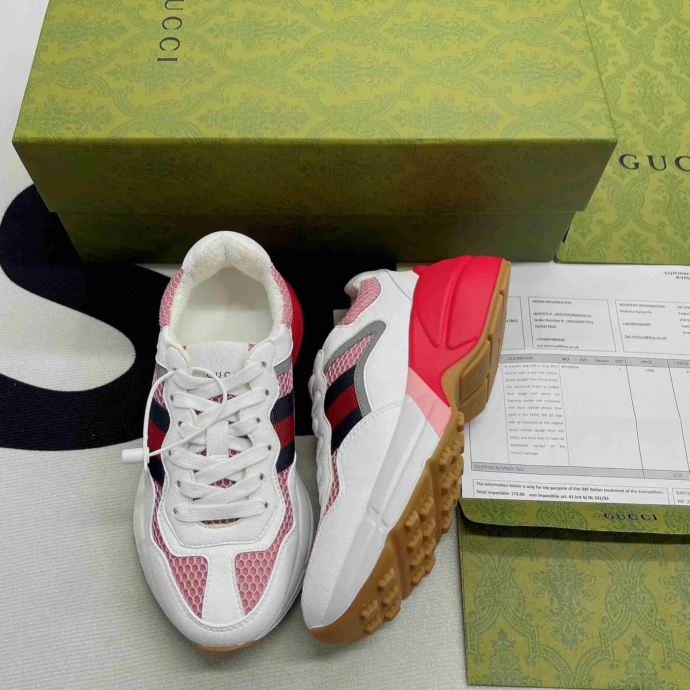 Gucci GG Rhyton Sneaker Pink And Red Gucci GG Rhyton Sneaker Pink And Red