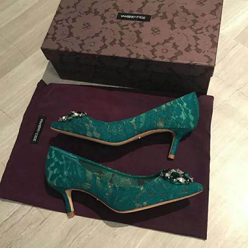 Dolce Gabbana D&G Shoes Pump in Taormina Lace with Crystals 60mm Heel for Women in Green Dolce Gabbana D&G Shoes Pump in Taormina Lace with Crystals 60mm Heel for Women in Green