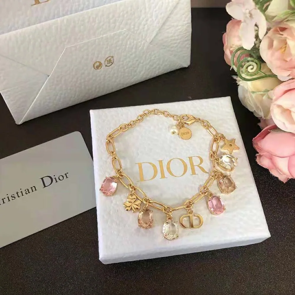 Dior Gold-Finish Metal with White Resin Pearl and Multicolor Crystals for Women