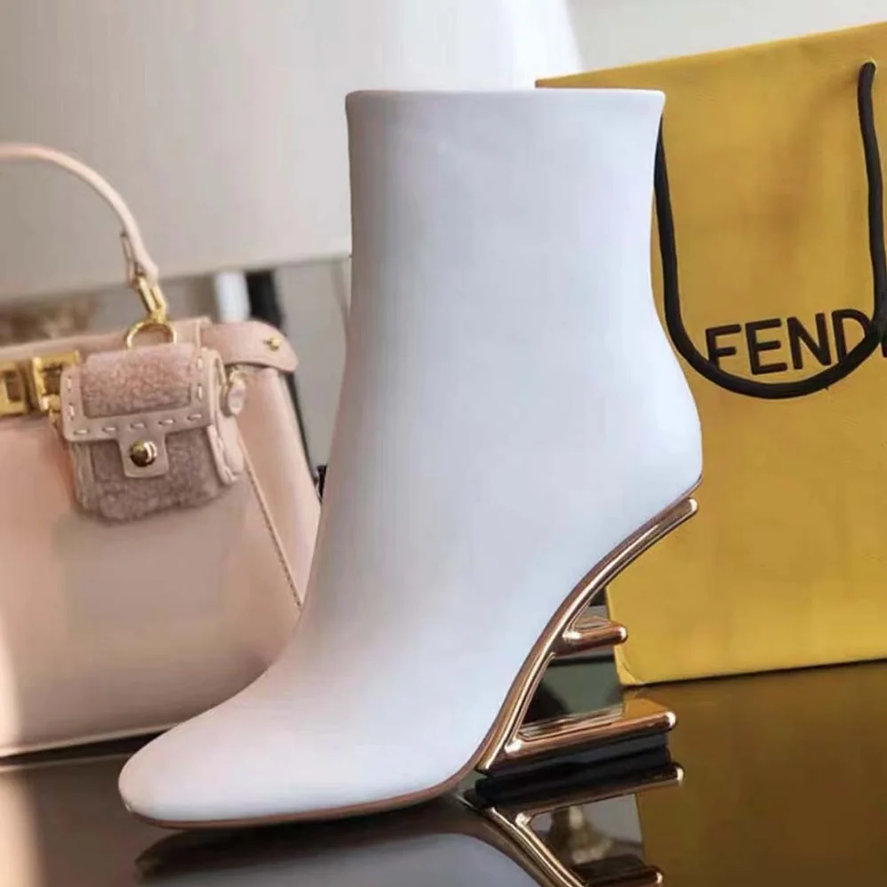 Fendi First White Leather High for Women in heeled Ankle Boots
