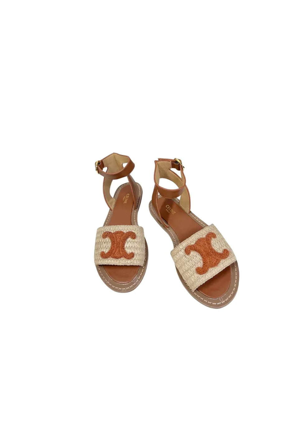 Celine Lympia Flat Strap Sandal In Raffia Brown Celine Lympia Flat Strap Sandal In Raffia Brown