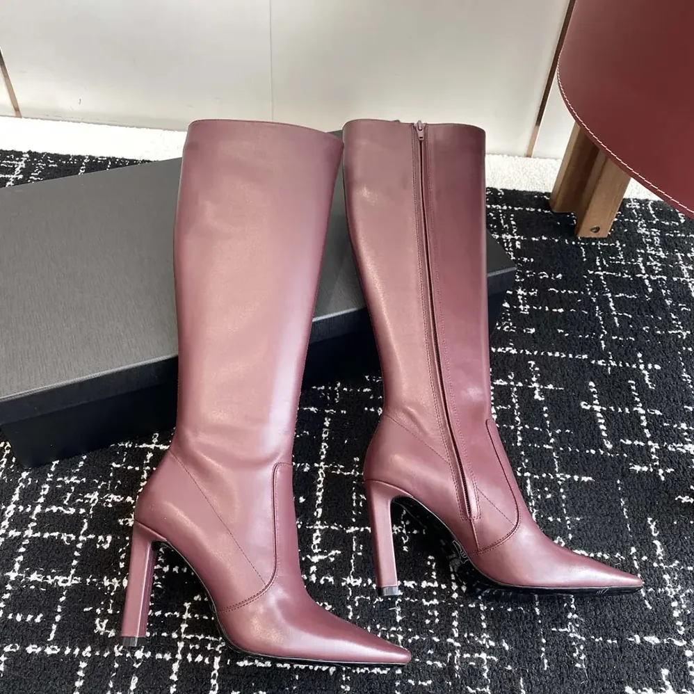 Saint Laurent YSL Francoise Boots In Smooth Leather for Women in Maroon