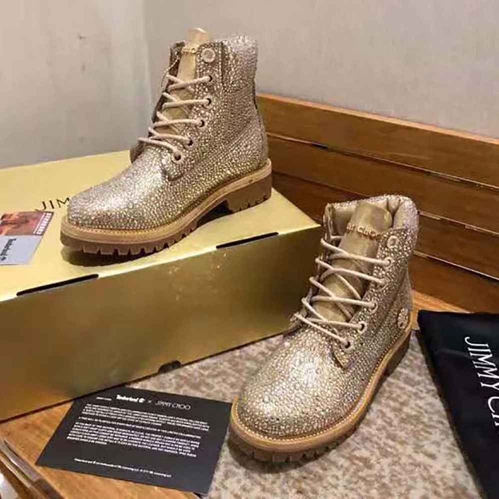 Jimmy Choo JC X Timberland/f Golden Mix Shimmer Suede Boots with Crystal Hotfix for Women Jimmy Choo JC X Timberland/f Golden Mix Shimmer Suede Boots with Crystal Hotfix for Women