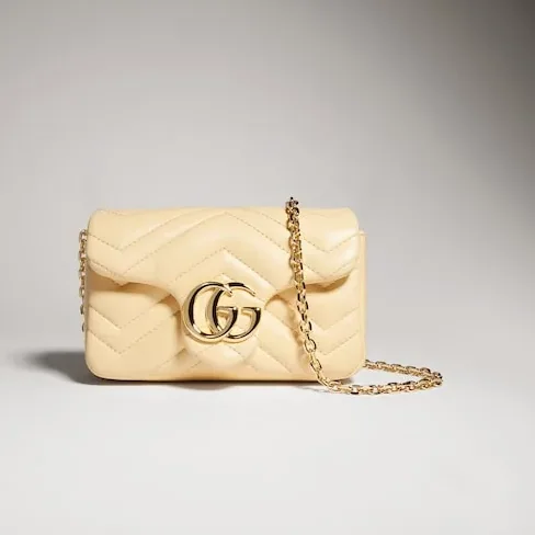 Gucci Marmont Mini Shoulder Bag in Light Yellow Gold Hardware