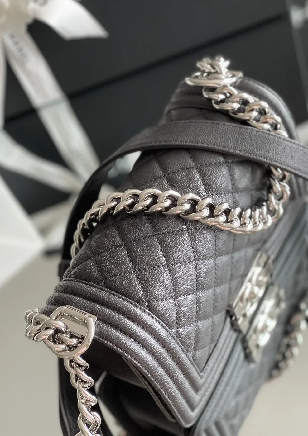 Chanel Boy Mini Crossbody Bag in Black Silver Hardware Chanel Boy Mini Crossbody Bag in Black Silver Hardware