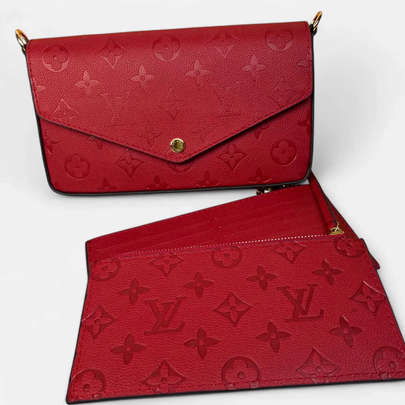 Louis Vuitton Pochette Felicie Shoulder Bag / Louis Red Monogram Empreinte Gold Hardware