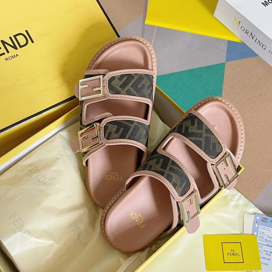 Fendi Feel Brown FF Fabric Slides 8X8326AEGVF1HHG