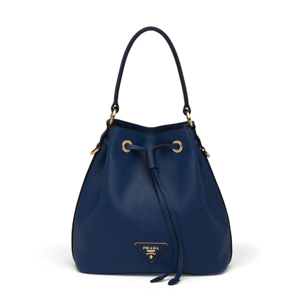 Prada Saffiano Leather Bucket Bag for Women in Navy