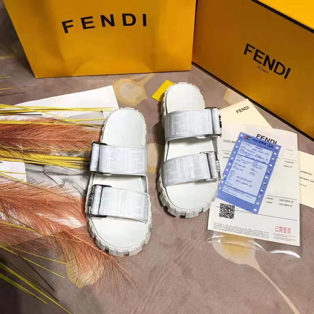Fendi Sandals White Fabric Sandals for Women Fendi Sandals White Fabric Sandals for Women