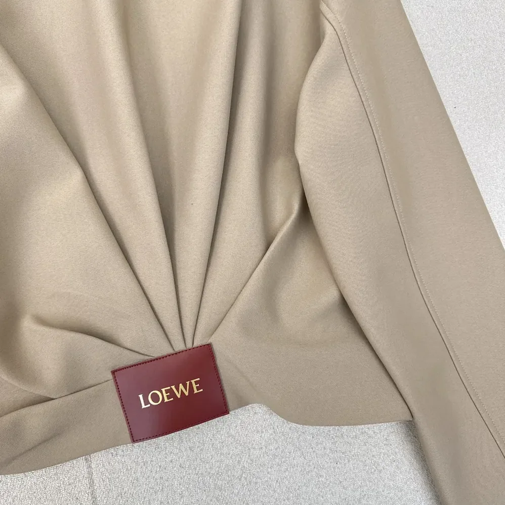 Loewe Draped Jacket in Cotton and Silk for Women in Khaki Brown Loewe Draped Jacket in Cotton and Silk for Women in Khaki Brown
