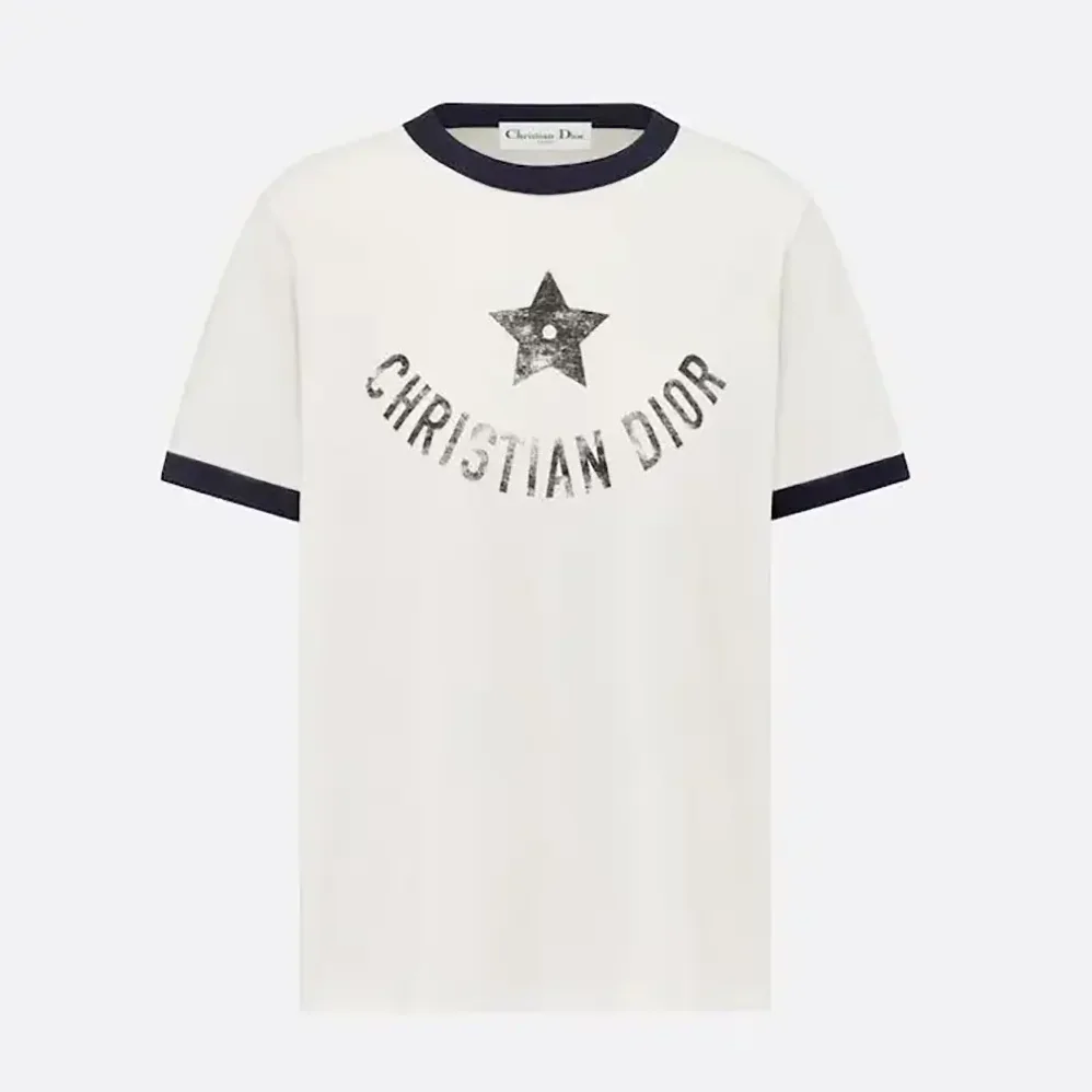 Dior Dioriviera T-Shirt Ecru and Navy Blue Cotton Jersey for Men Dior Dioriviera T-Shirt Ecru and Navy Blue Cotton Jersey for Men