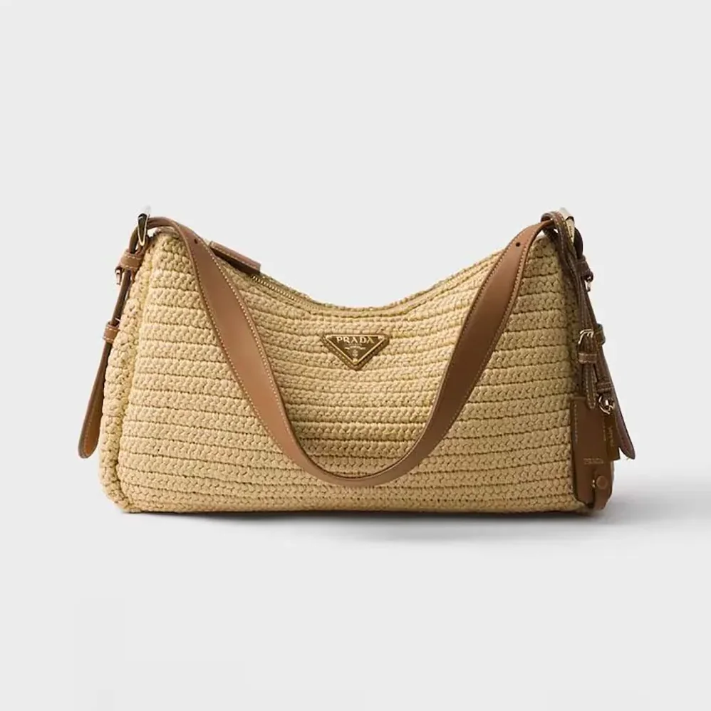 Prada Aimée Large Crochet and Leather Bag for Women Prada Aimée Large Crochet and Leather Bag for Women