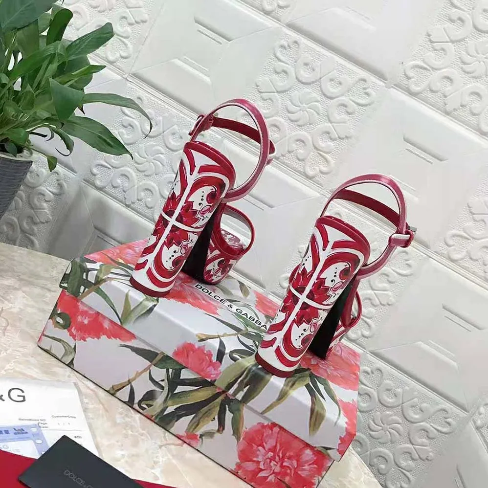 Dolce Gabbana D&G Printed Polished Calfskin Platform Sandals for Women Dolce Gabbana D&G Printed Polished Calfskin Platform Sandals for Women