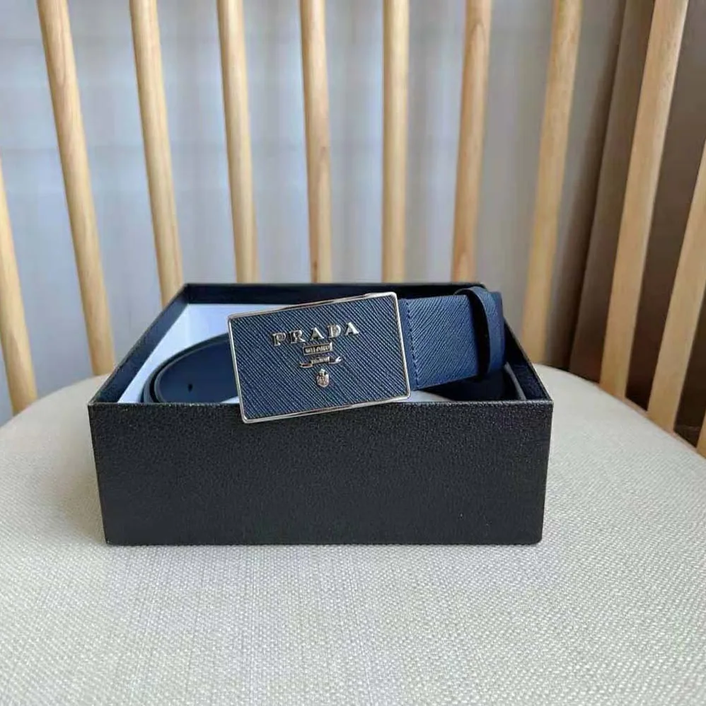 Prada Saffiano Leather Belt for Men in Navy Prada Saffiano Leather Belt for Men in Navy
