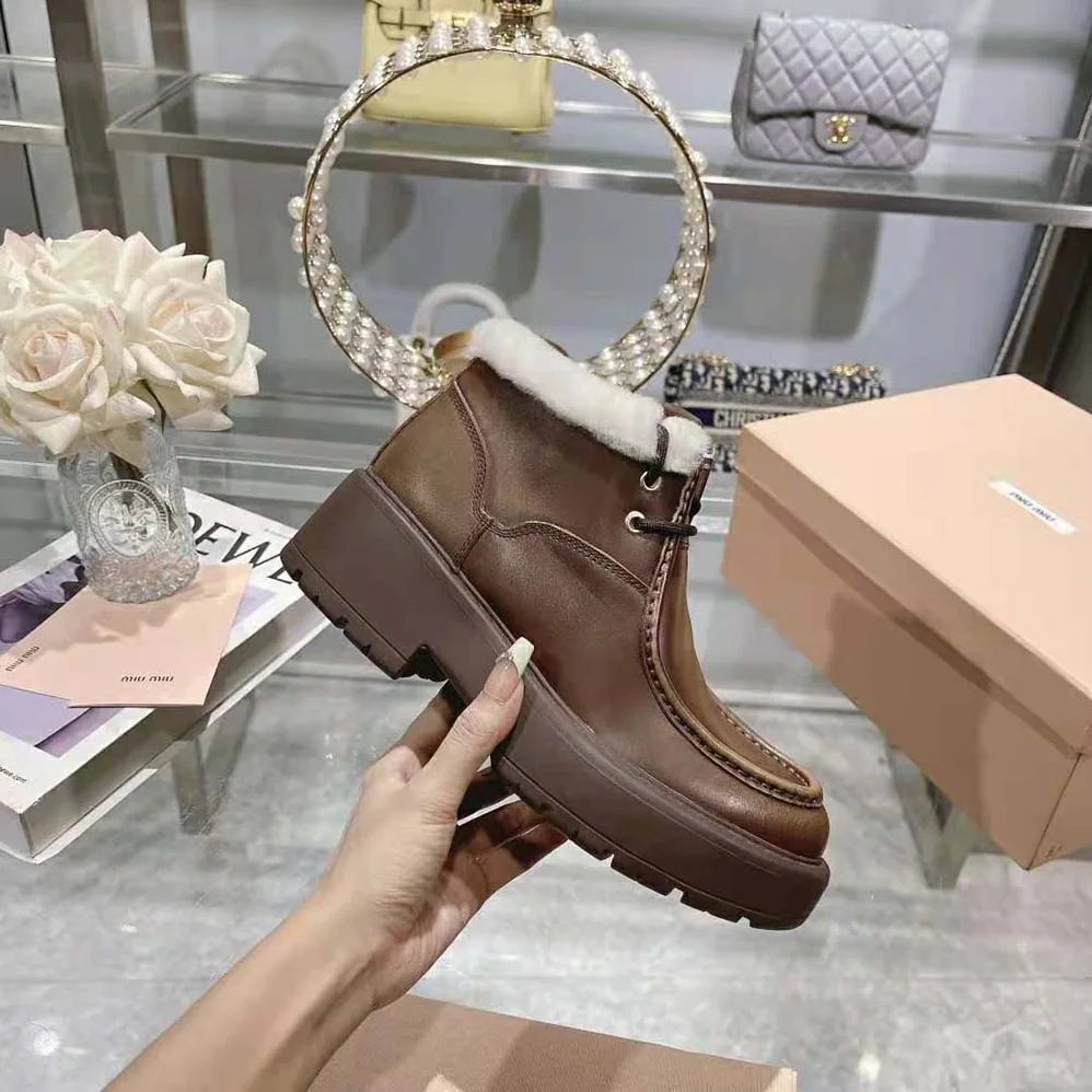 Miu Miu Fumé Leather Booties for Women in Brown Miu Miu Fumé Leather Booties for Women in Brown