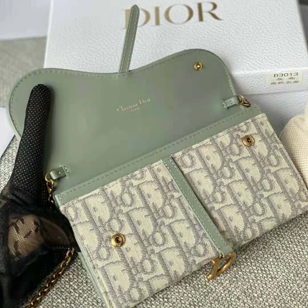 Dior Long Saddle Wallet with Chain Gray Dior Oblique Jacquard for Women