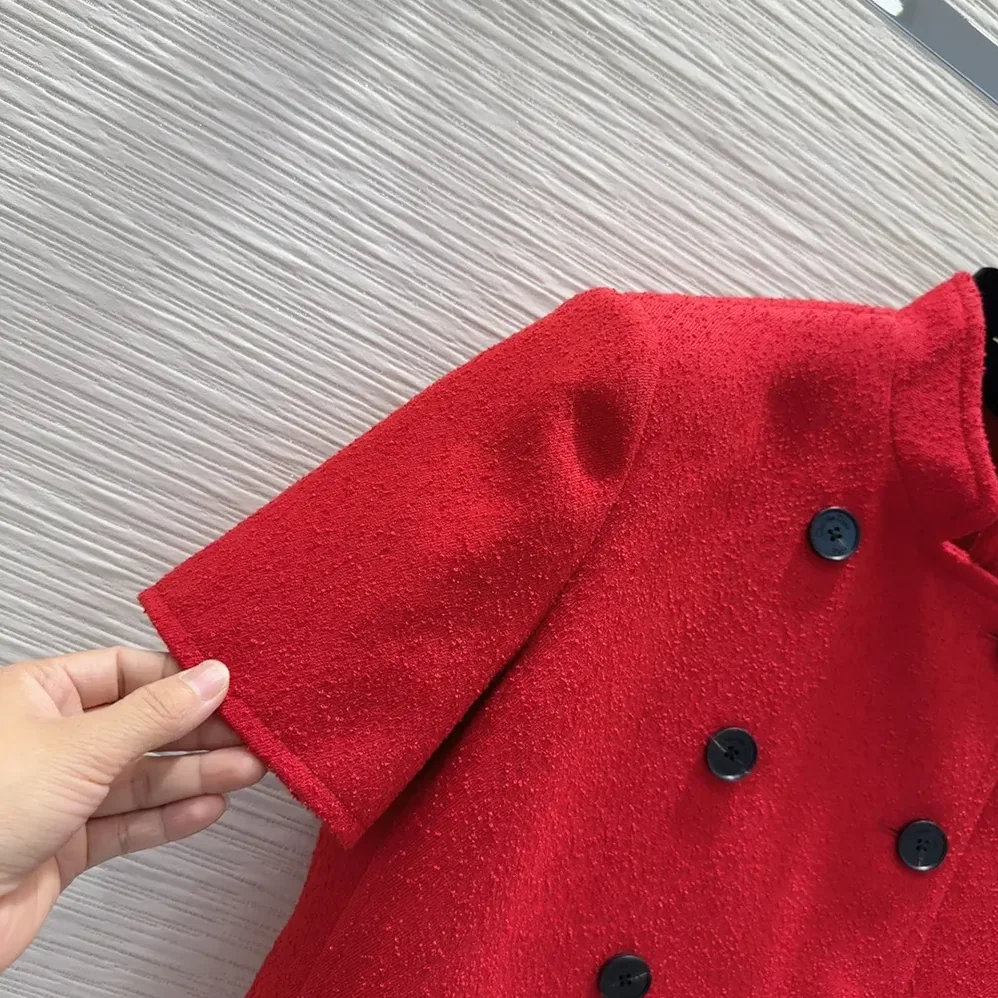 Dior Short-Sleeved Jacket Red Virgin Wool and Cotton Bouclé Blend for Women