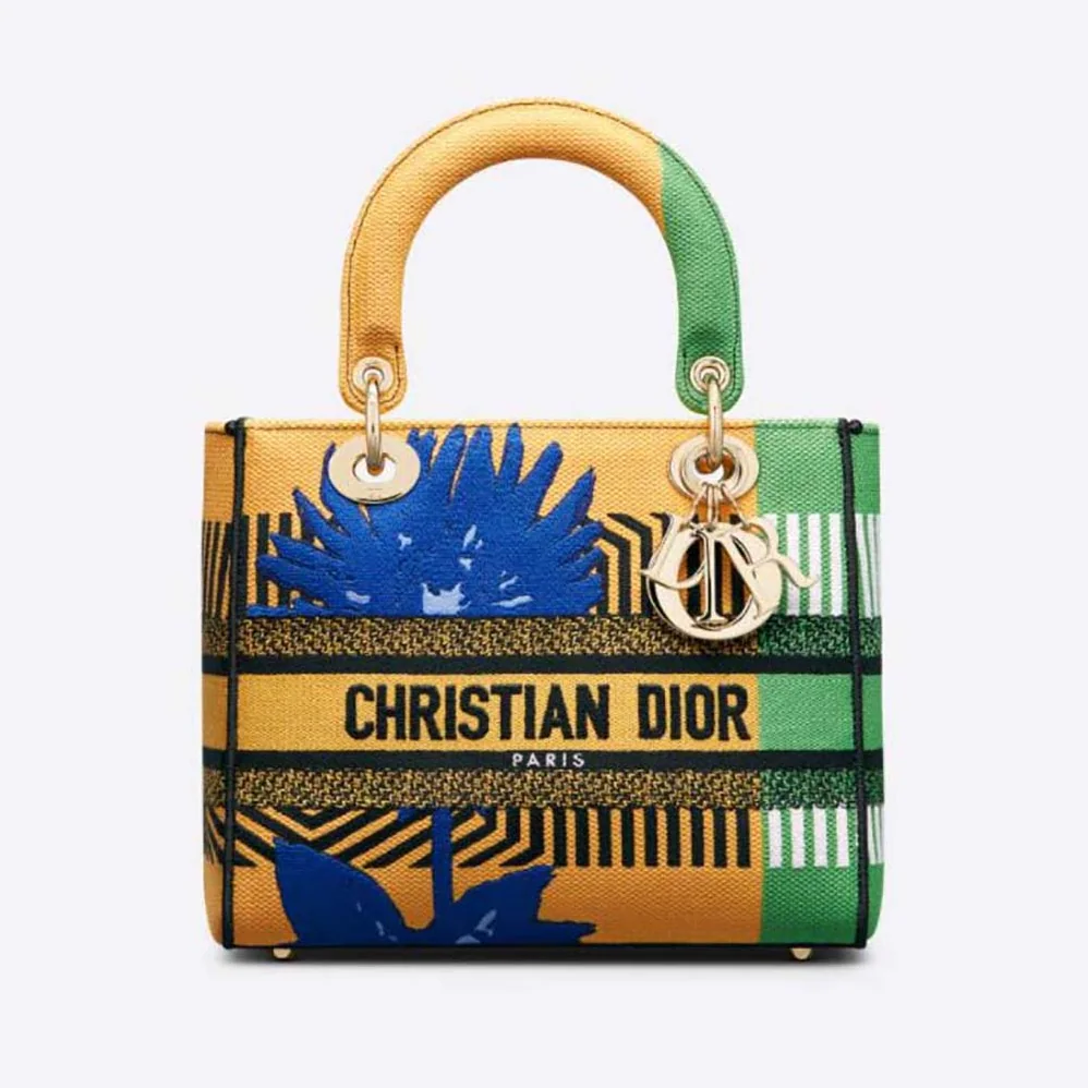 Dior Medium Lady D-lite Bag Bright Yellow and Green D for Women in Flower Pop Embroidery Dior Medium Lady D-lite Bag Bright Yellow and Green D for Women in Flower Pop Embroidery