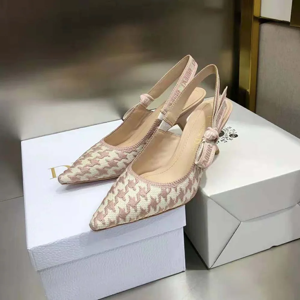 Dior J'Adior Slingback Pump Rose Des Vents Cotton Embroidery with Micro Houndstooth Motif for Women Dior J'Adior Slingback Pump Rose Des Vents Cotton Embroidery with Micro Houndstooth Motif for Women