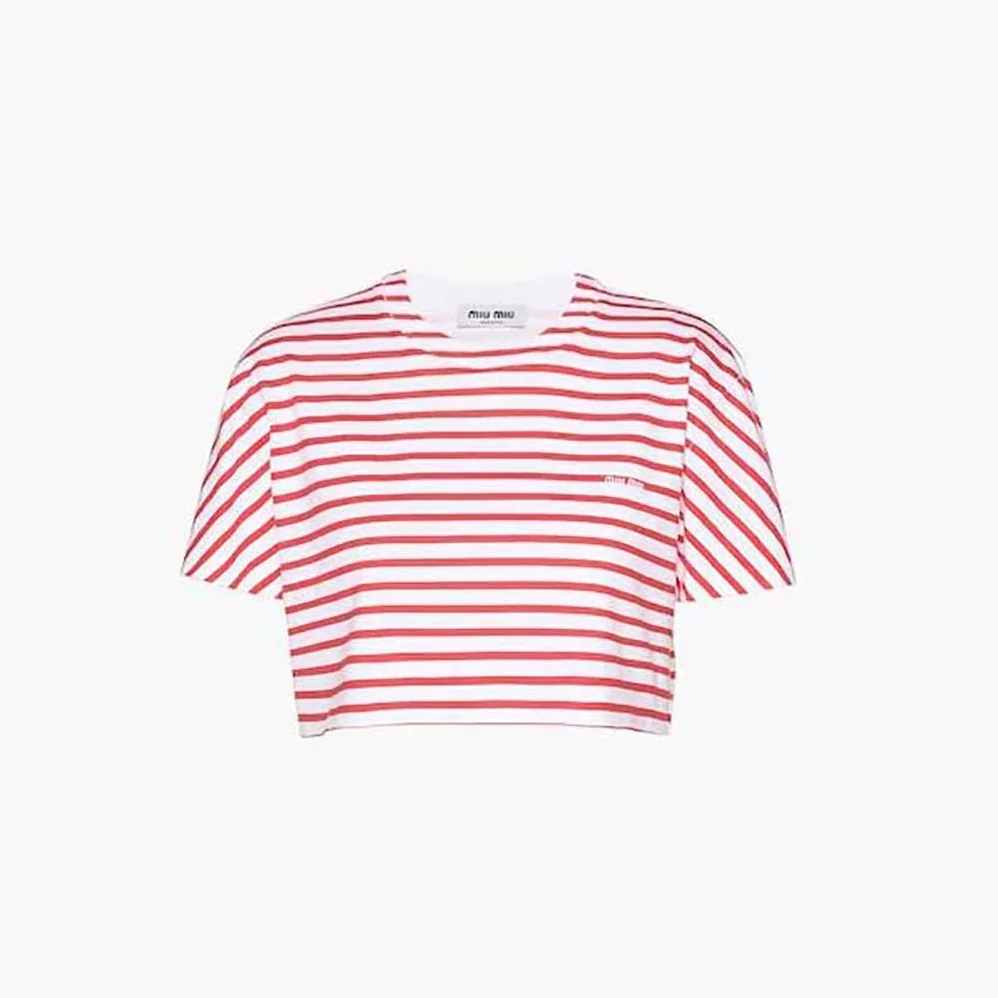Miu Miu Cotton T-shirt with Printed Logo for Women in Red Miu Miu Cotton T-shirt with Printed Logo for Women in Red