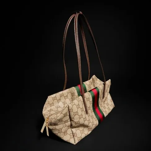 Gucci Melrose Boston Medium Shoulder Bag / Sand/ Dark Brown Gold Hardware