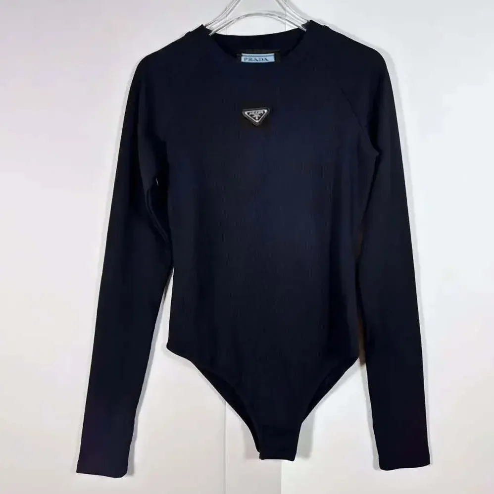 Prada Ribbed Knit Jersey Bodysuit for Women in Black Prada Ribbed Knit Jersey Bodysuit for Women in Black