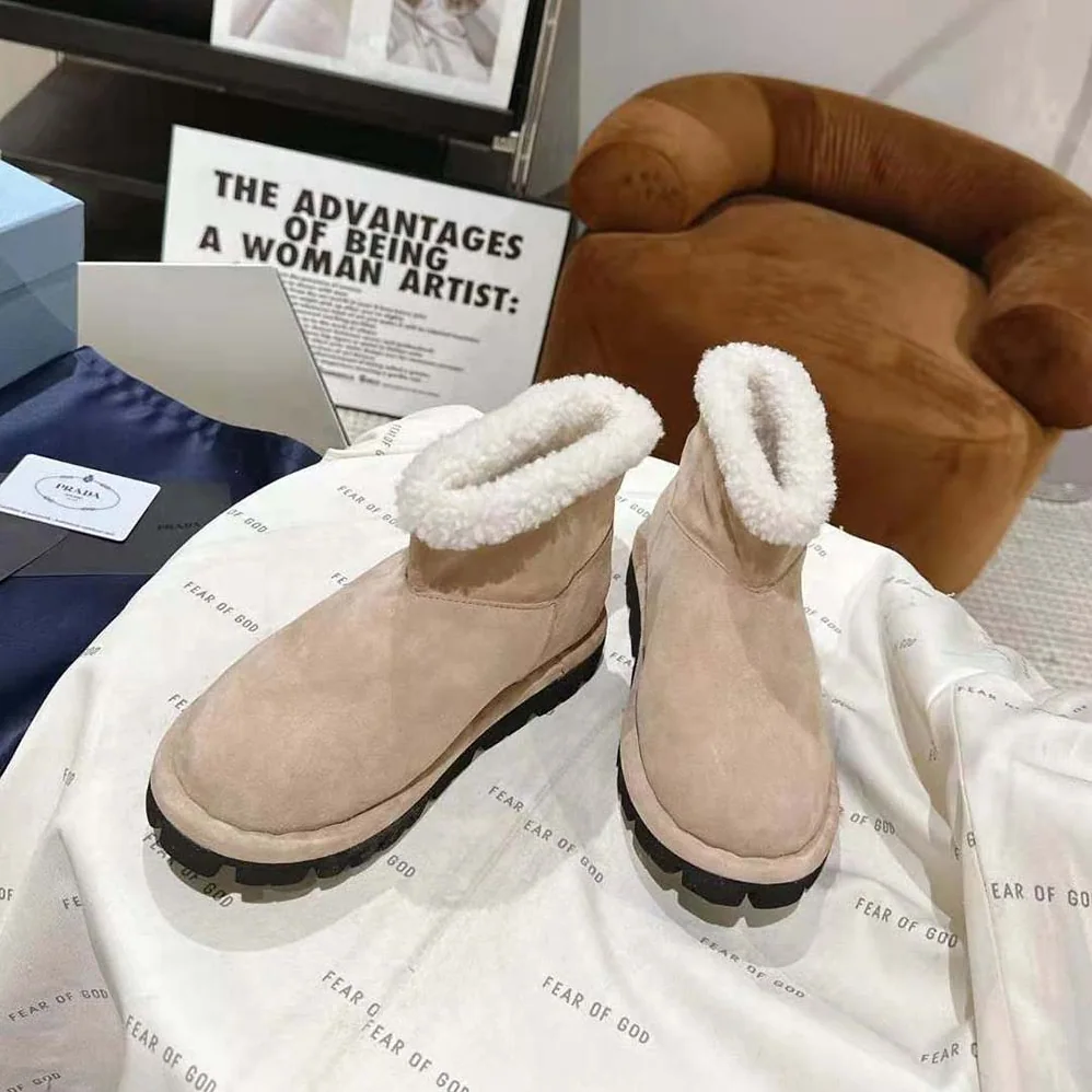 Prada Shearling Booties with Rubber Triangle Logo for Unisex Prada Shearling Booties with Rubber Triangle Logo for Unisex
