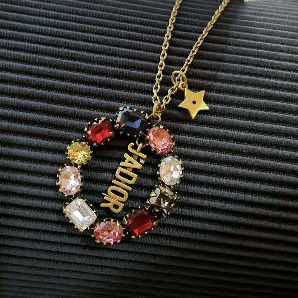 Dior J adior Necklace Antique Gold-Finish Metal and Multicolor Crystals for Women