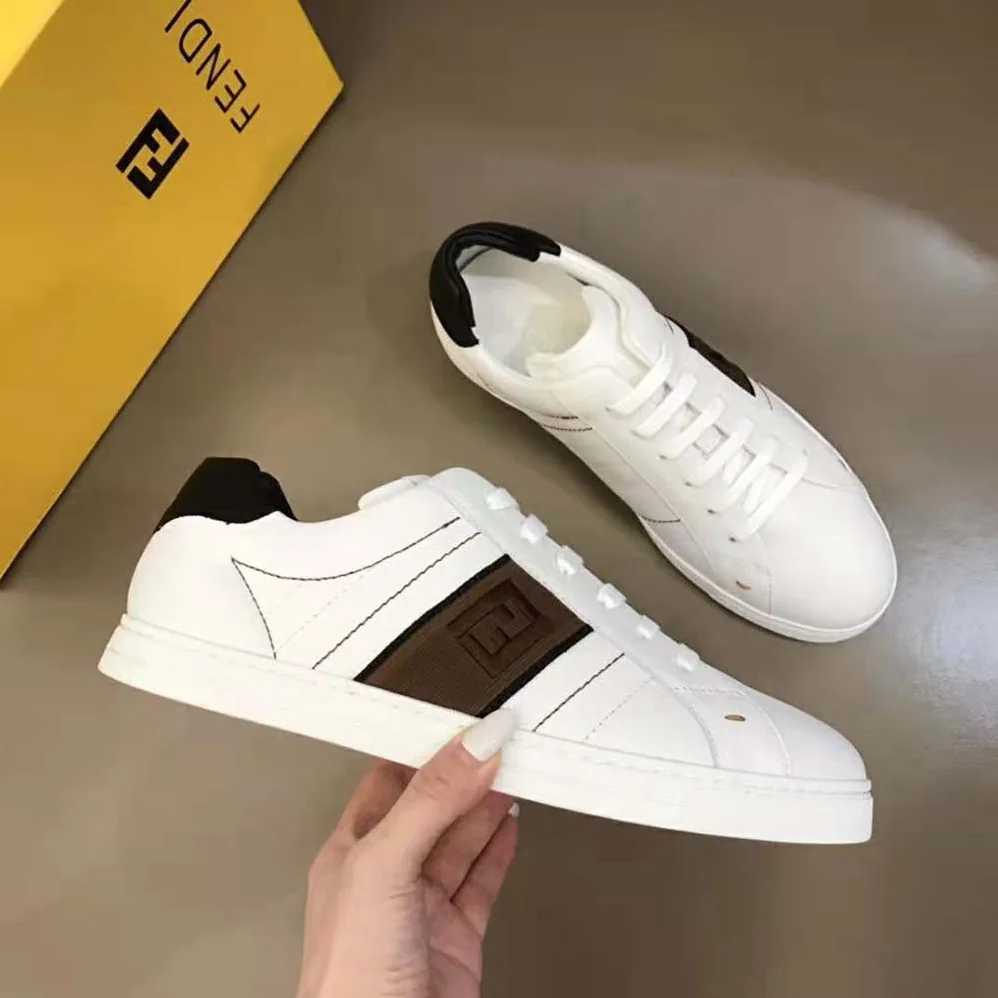 Fendi White Leather Low-Tops Sneakers Rubber Box Sole for Men