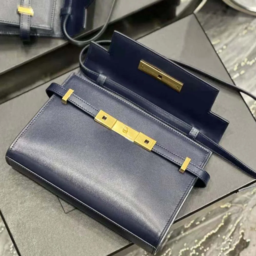 Saint Laurent YSL Manhattan Small Shoulder Bag in Box Saint Laurent Leather for Women in Navy Saint Laurent YSL Manhattan Small Shoulder Bag in Box Saint Laurent Leather for Women in Navy