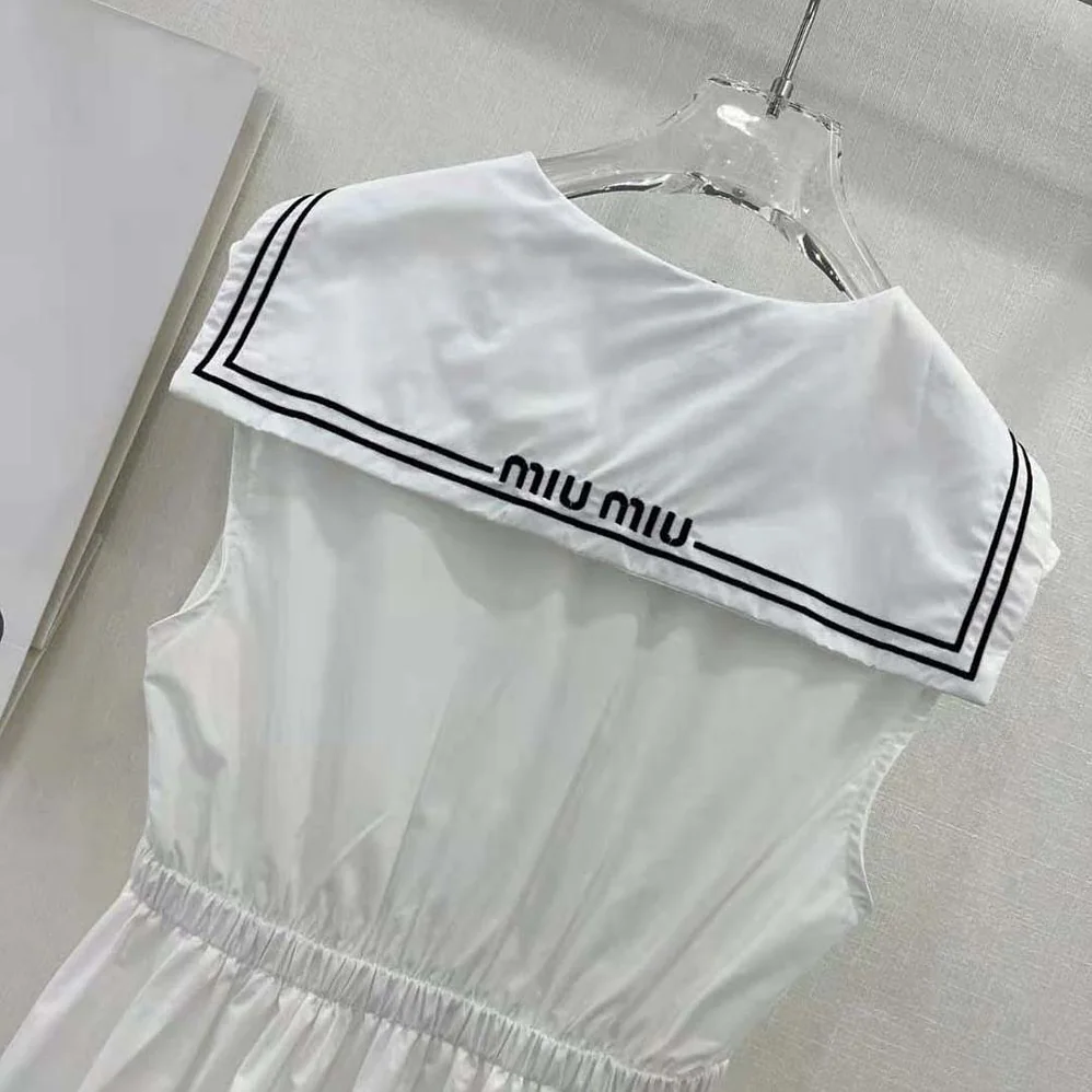 Miu Miu Sailor Poplin Dress with Embroidered Logo for Women