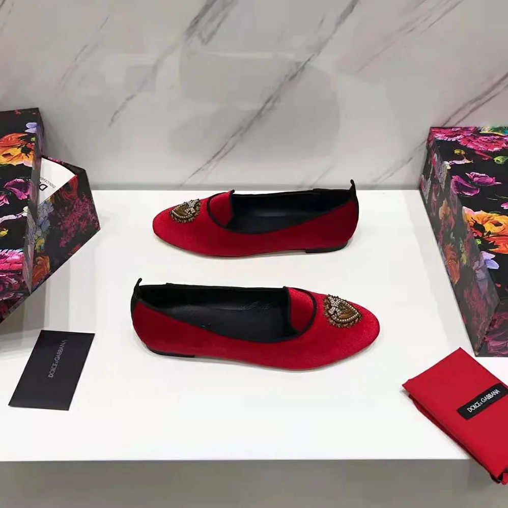 Dolce Gabbana D&G Velvet Devotion Slippers for Women in Red