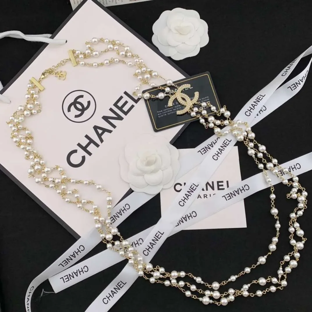 Chanel Three in Layer Pearl Necklace Gold Chanel Three in Layer Pearl Necklace Gold