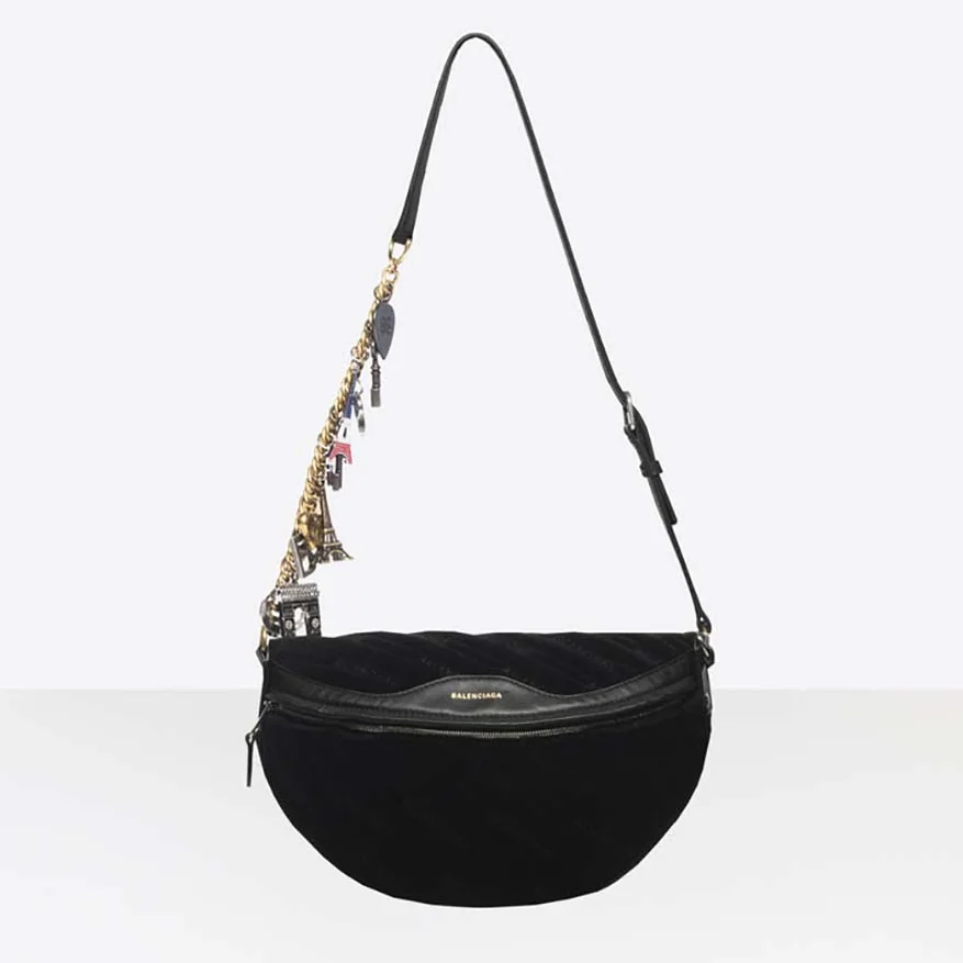 Balenciaga Souvenir Bag XS Velvet Jacquard Logo Belt Bag for Women Balenciaga Souvenir Bag XS Velvet Jacquard Logo Belt Bag for Women