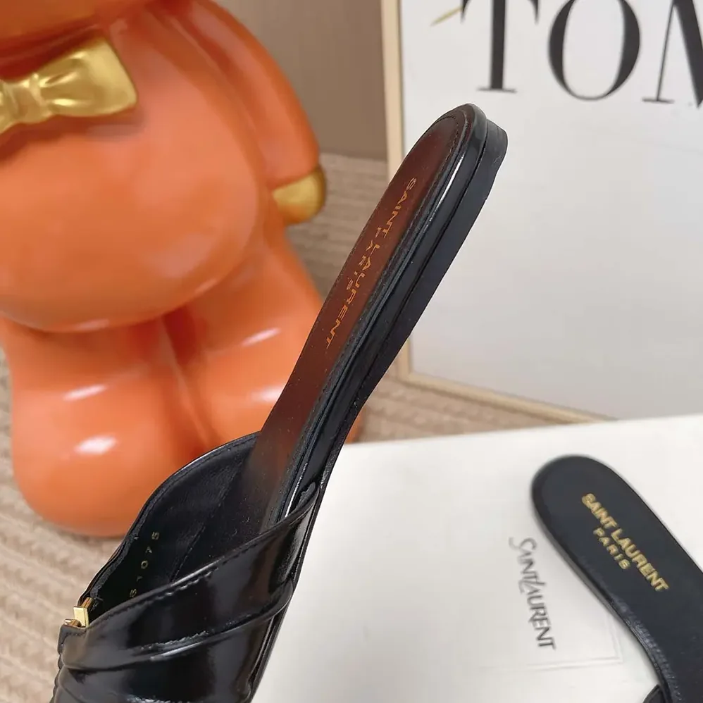 Saint Laurent YSL Babylone Slides In Smooth Leather Black for Women