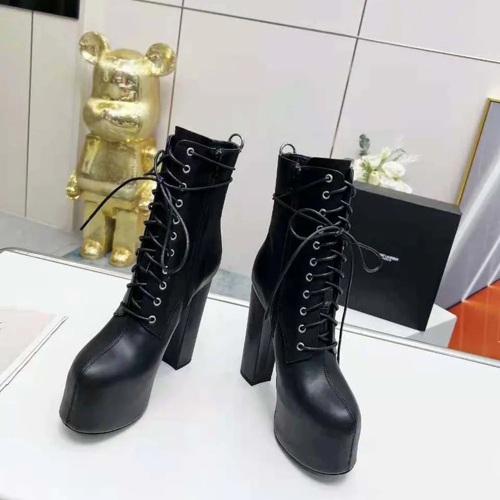 Saint Laurent YSL Cherry Lace-up Platform Booties in Smooth Leather for Women Saint Laurent YSL Cherry Lace-up Platform Booties in Smooth Leather for Women