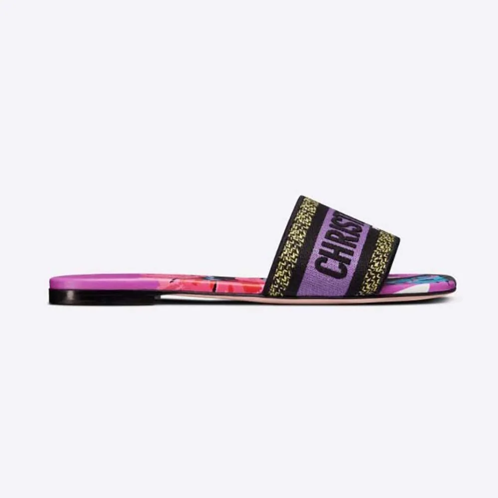 Dior Dway Slide Purple Multicolor D for Women in Flower Pop Cotton Embroidery Dior Dway Slide Purple Multicolor D for Women in Flower Pop Cotton Embroidery