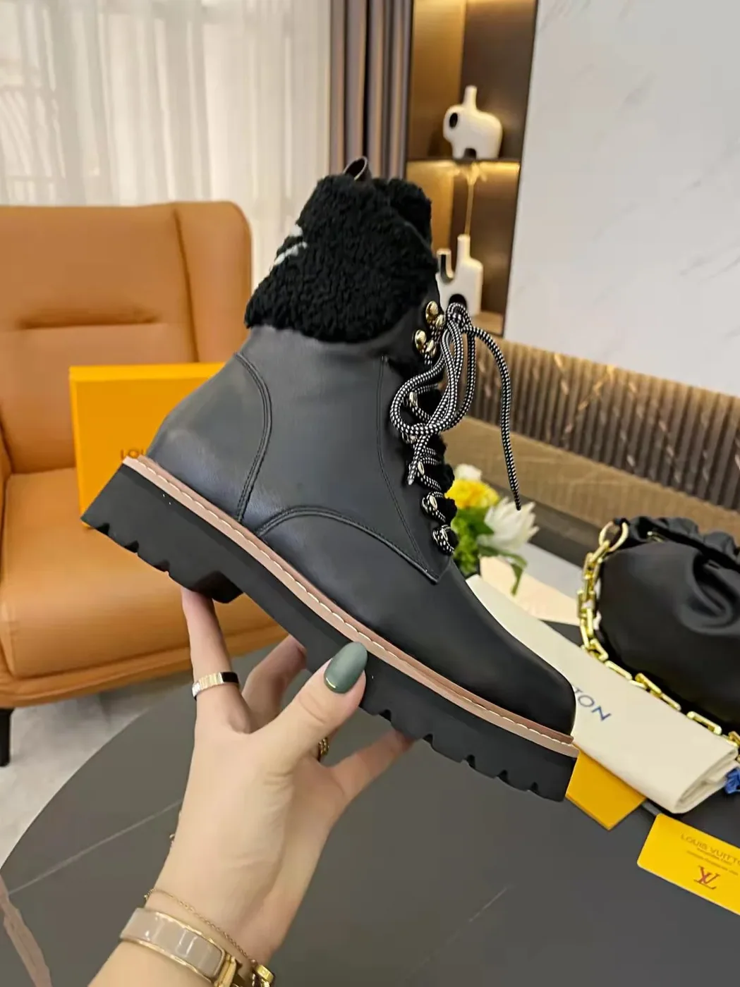 Louis Vuitton Territory Flat Military Boots Black for Women