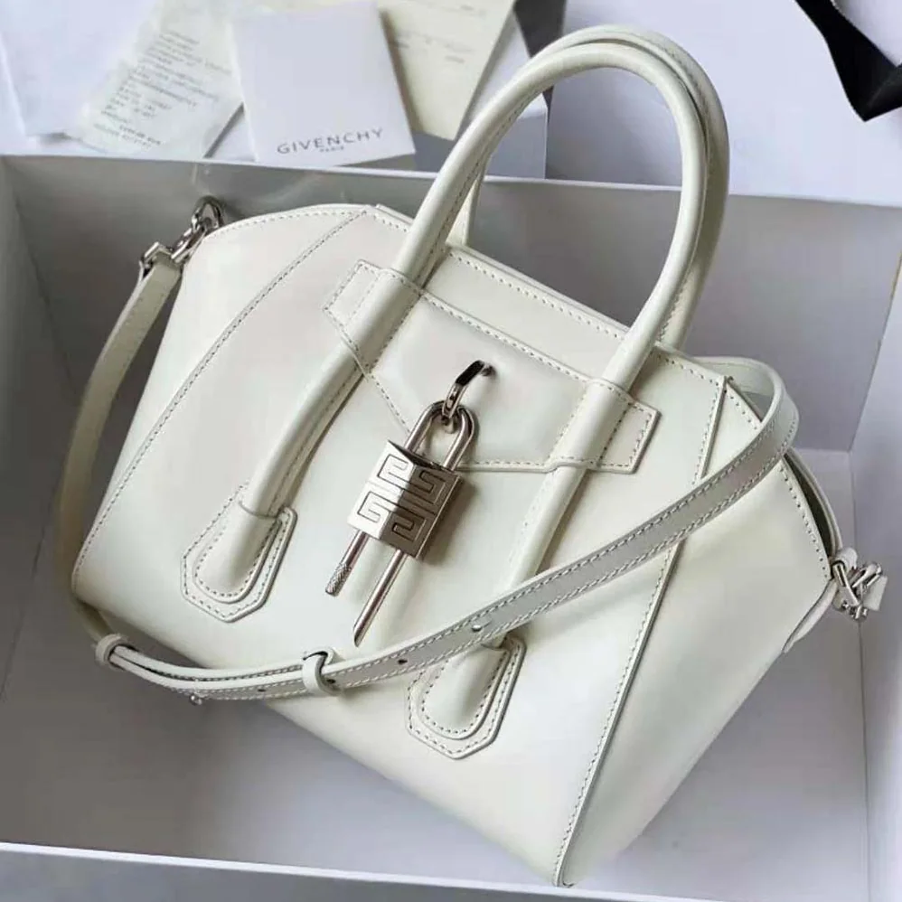 Givenchy Mini Antigona Lock Bag in Box Leather for Women in White Givenchy Mini Antigona Lock Bag in Box Leather for Women in White