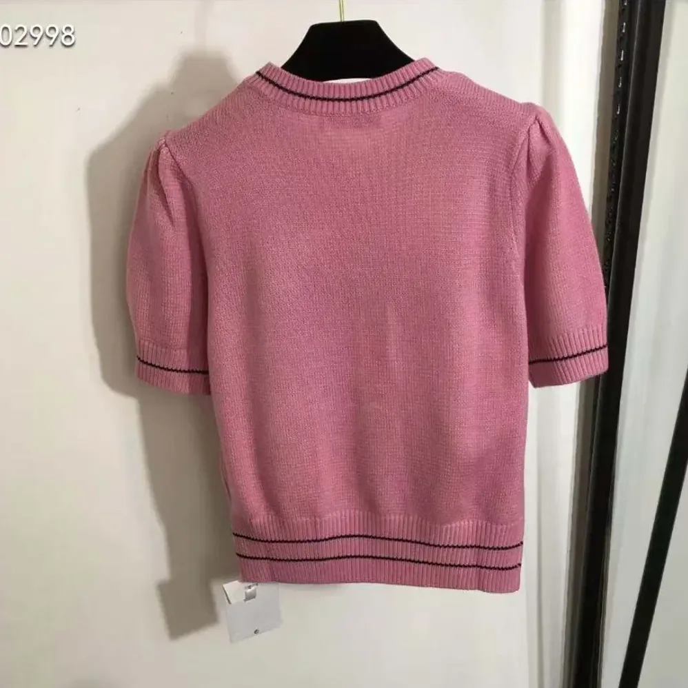 Dior Christian Dior Short-Sleeved Sweater Pink Cashmere and Wool Knit for Women
