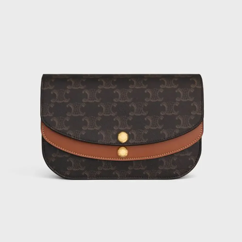 Celine Duo Wallet on Strap in Triomphe Canvas and Calfskin for Women