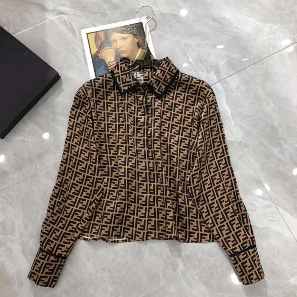 Fendi Brown Twill Shirt with Classic Collar for Women Fendi Brown Twill Shirt with Classic Collar for Women