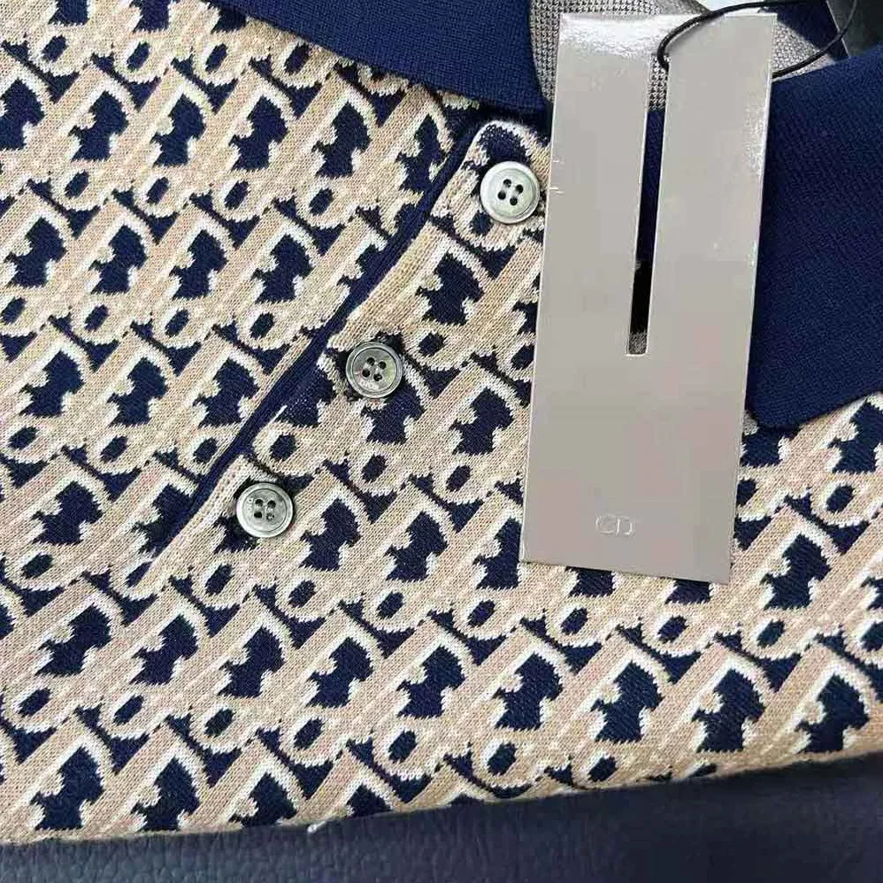 Dior Oblique Polo Shirt Blue Cotton Jacquard for Men