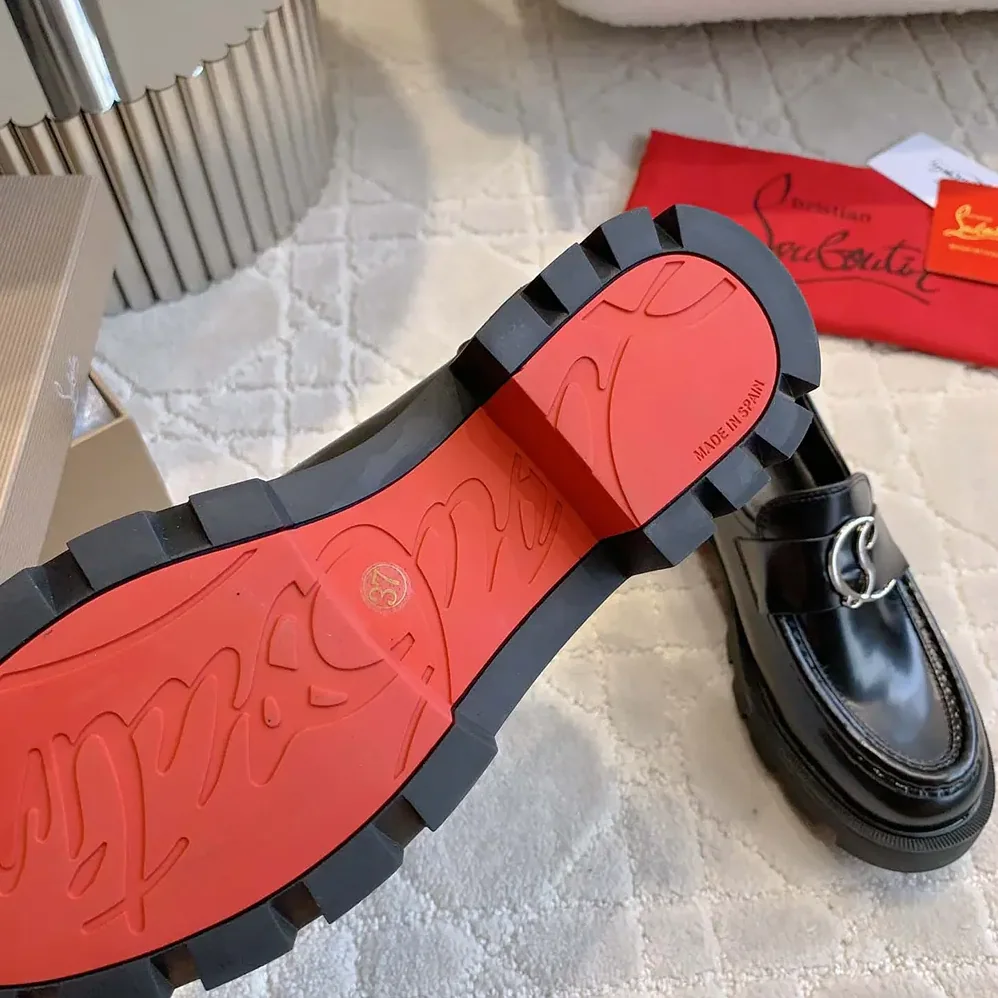 Christian Louboutin CL Moc Lug Loafers Abrasivato Calf Leather for Women in Black Christian Louboutin CL Moc Lug Loafers Abrasivato Calf Leather for Women in Black