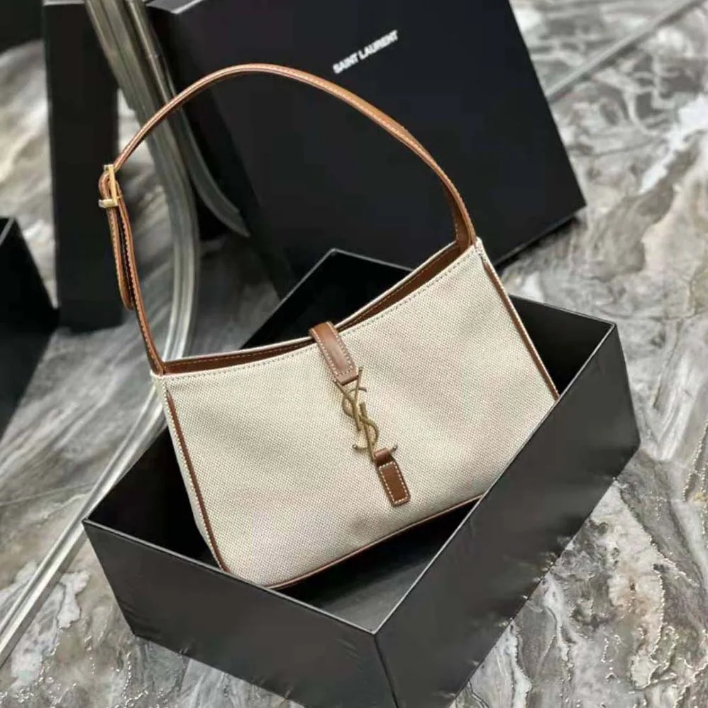 Saint Laurent YSL Le 5 à 7 in Canvas and Leather for Women in Beige