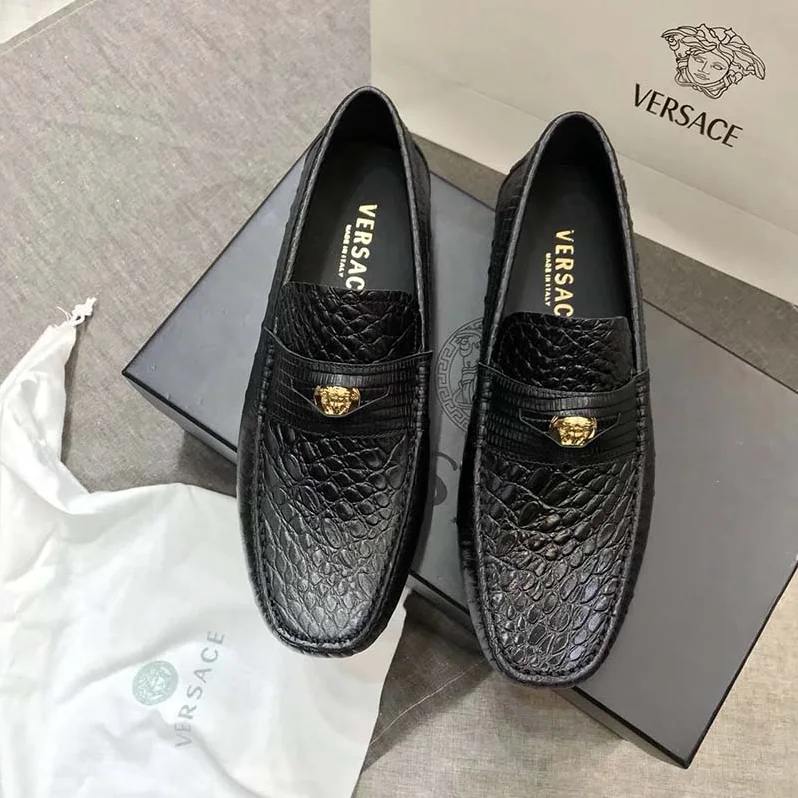 Versace Imola Leather Moccasins Shoes Black for Men Versace Imola Leather Moccasins Shoes Black for Men