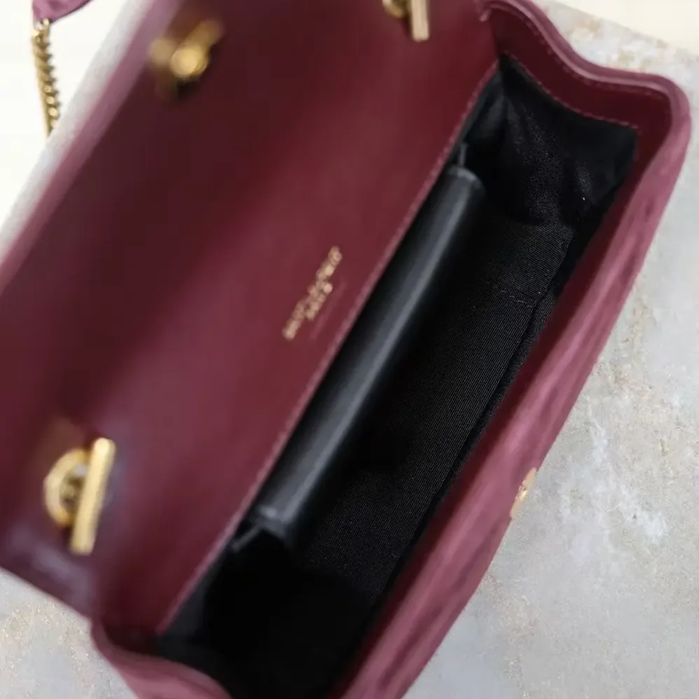 Saint Laurent YSL Loulou Small In Matelassé Suede for Women in Burgundy