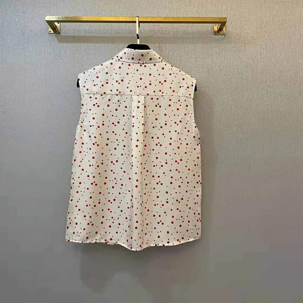 Dior Sleeveless Blouse Ecru Habotai Silk with Raspberry Pop Dots for Women Dior Sleeveless Blouse Ecru Habotai Silk with Raspberry Pop Dots for Women